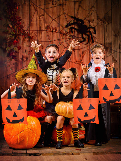 Boao 24 Pieces Halloween Lantern Pumpkin Tote Bags Non Woven Candy Bags for Halloween Party(12 x 12 Inch)