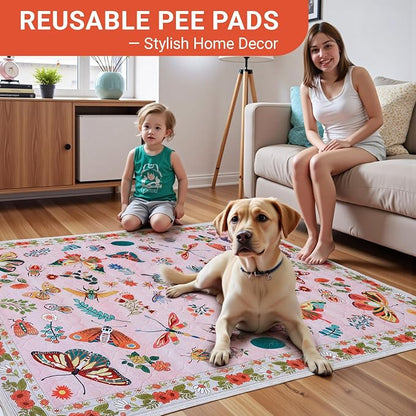 Pink Washable Pee Pads for Dogs and Cats, 2 Pack 48"x36" Large Absorbent Reusable Puppy Pads for Potty Training, Waterproof Non-Slip Leakproof Whelping Pet Mat for Crate, Playpen, Kennel & Floors