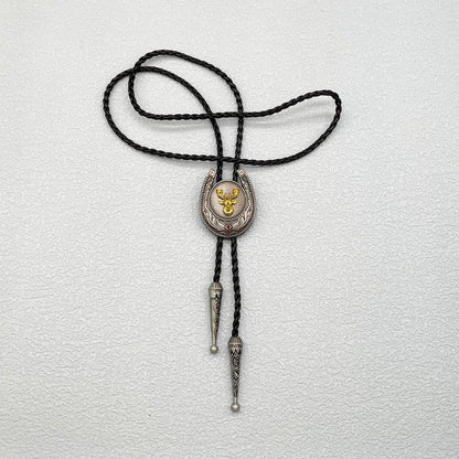 JPJZY BRBAM Horseshoe Shaped Pendant Bolo Tie Vintage Style Western Cowboy Leather Necktie for Men (Deer head)