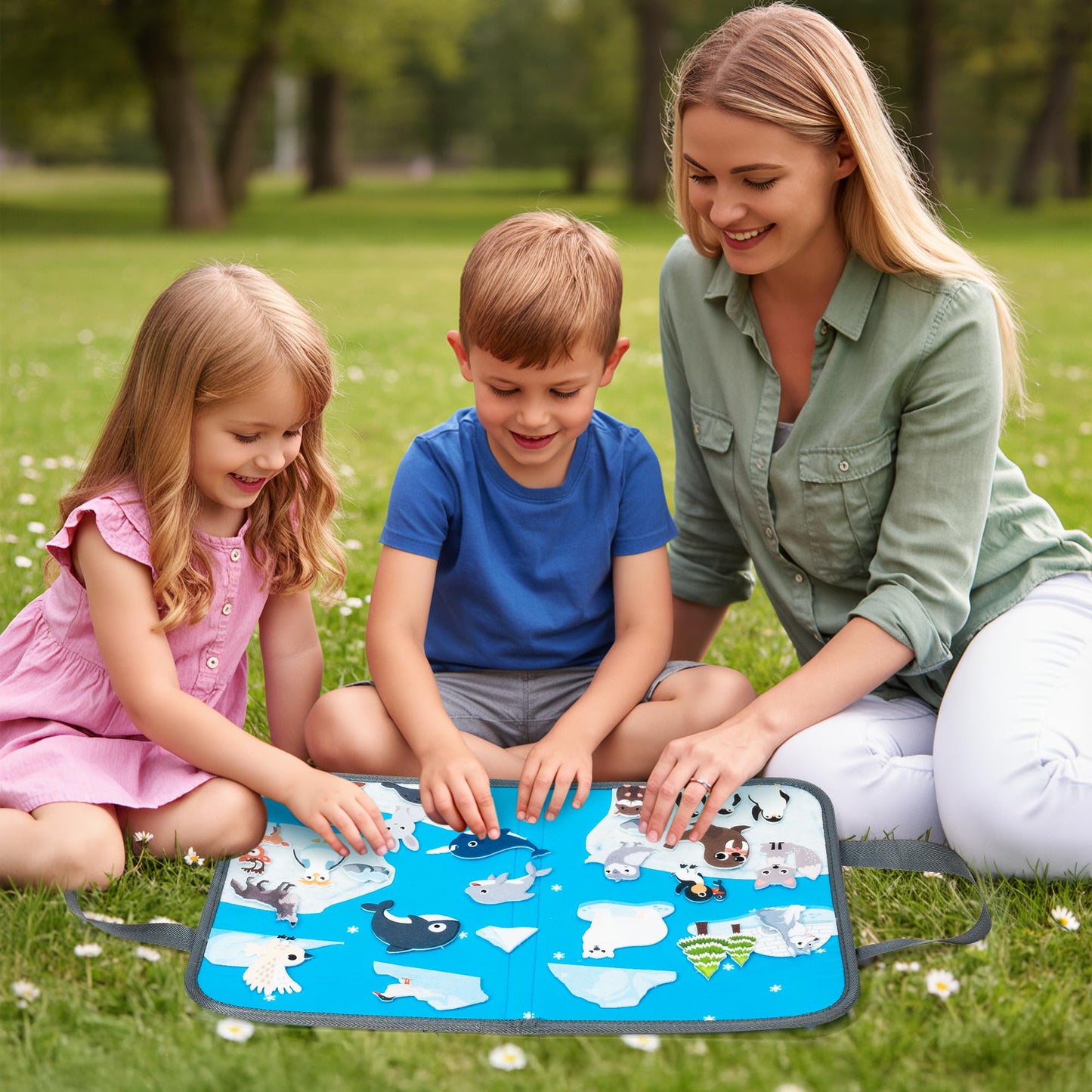 WATINC Travel Felt Board Story Set - 28PCS Portable Felt Board Educational Birthday Gift for Boys & Girls, Themed Storytelling Preschool Early Learning Interactive Play Kit for Toddler (Polar Animals)