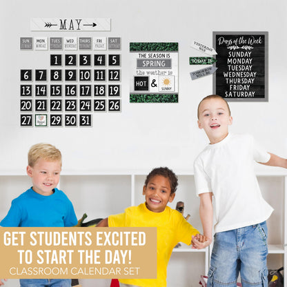 Hadley Designs Classroom Calendar Set Bulletin Board Decorations - Neutral School Calendar for Classroom Decor, Kindergarten Preschool Elementary Teacher Must Haves, Homeschool & Daycare Essentials