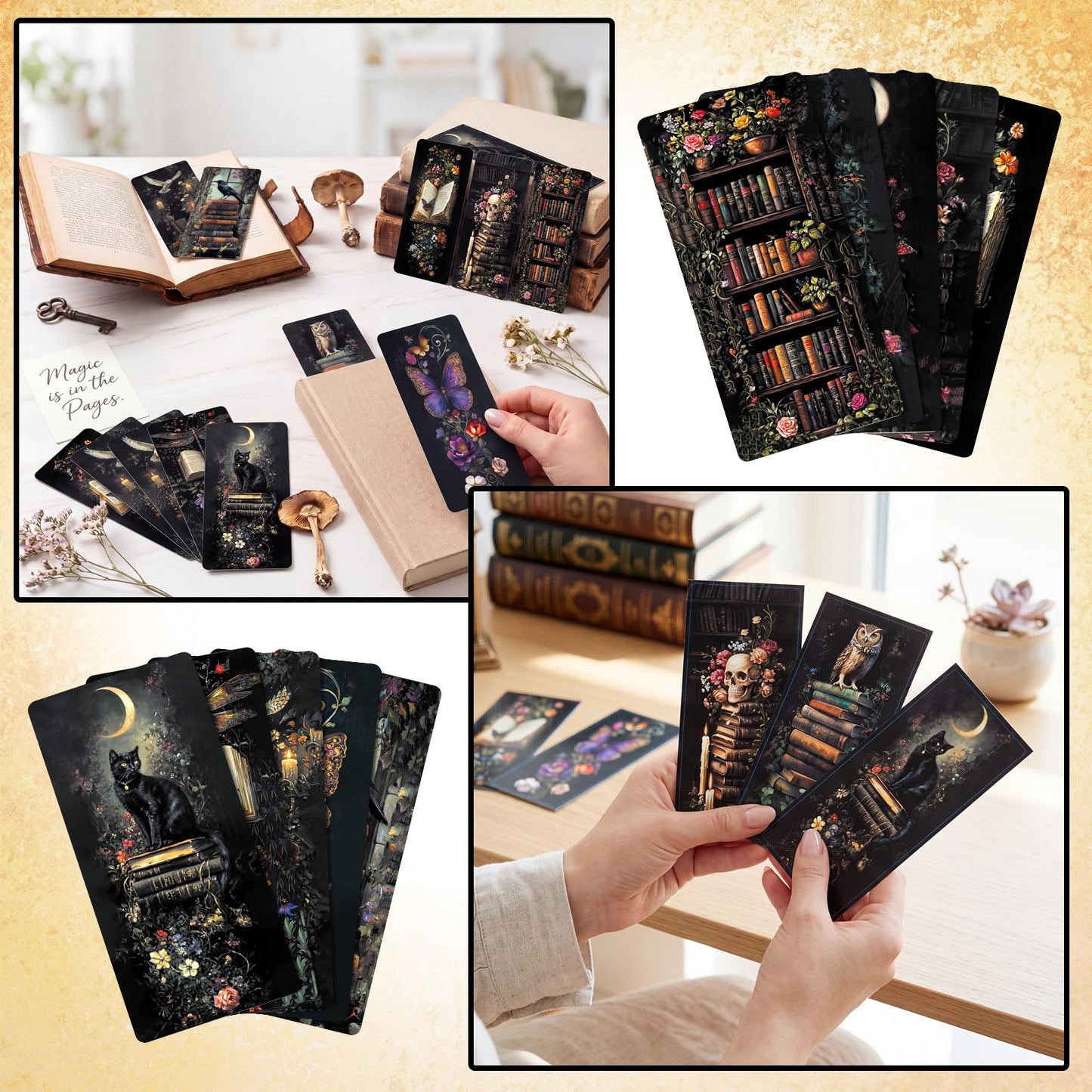 Gersoniel 200pcs Summer Halloween Dark Academia Bookmarks Bulk, 10 Designs Gothic Paper Bookmarks, Dark Romance Bookish Gifts for Book Club Party Favors Reading Accessories for Teens Adults