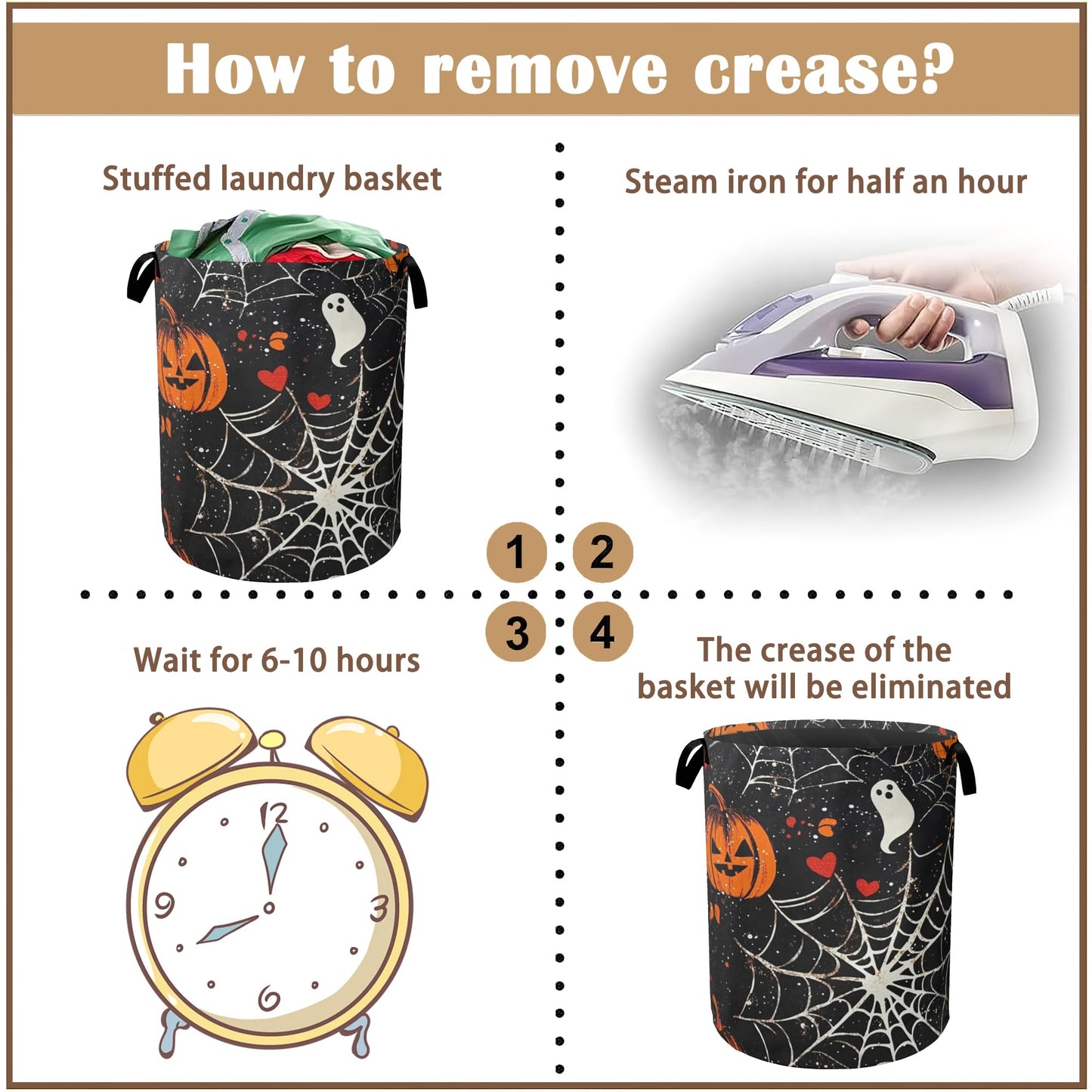 Halloween Laundry Basket Pumpkin Collapsible Hamper with Handles, Bat Spider Web Waterproof Oxford Storage Bin for Bathroom Bedroom Nursery Home Halloween Decor 16"x20"