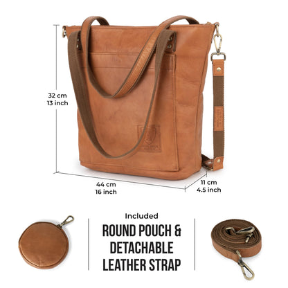 BERLINER BAGS Vintage Leather Shoulder Bag Verona, Large Handbag for Women - Brown