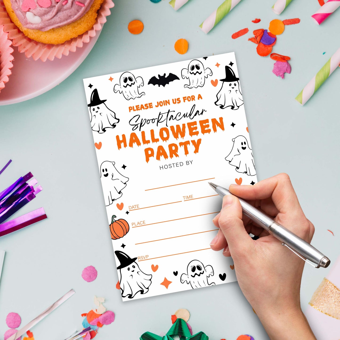 XZMBQ Halloween Party Invitations – 20 Cute 4x6 Inch Cards with Envelopes, Ghost & Pumpkin Design, Halloween Invitation Kit for Trick-or-Treat or Costume Party.(178)
