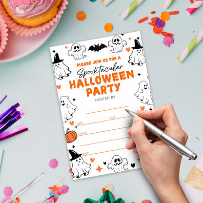 XZMBQ Halloween Party Invitations – 20 Cute 4x6 Inch Cards with Envelopes, Ghost & Pumpkin Design, Halloween Invitation Kit for Trick-or-Treat or Costume Party.(178)