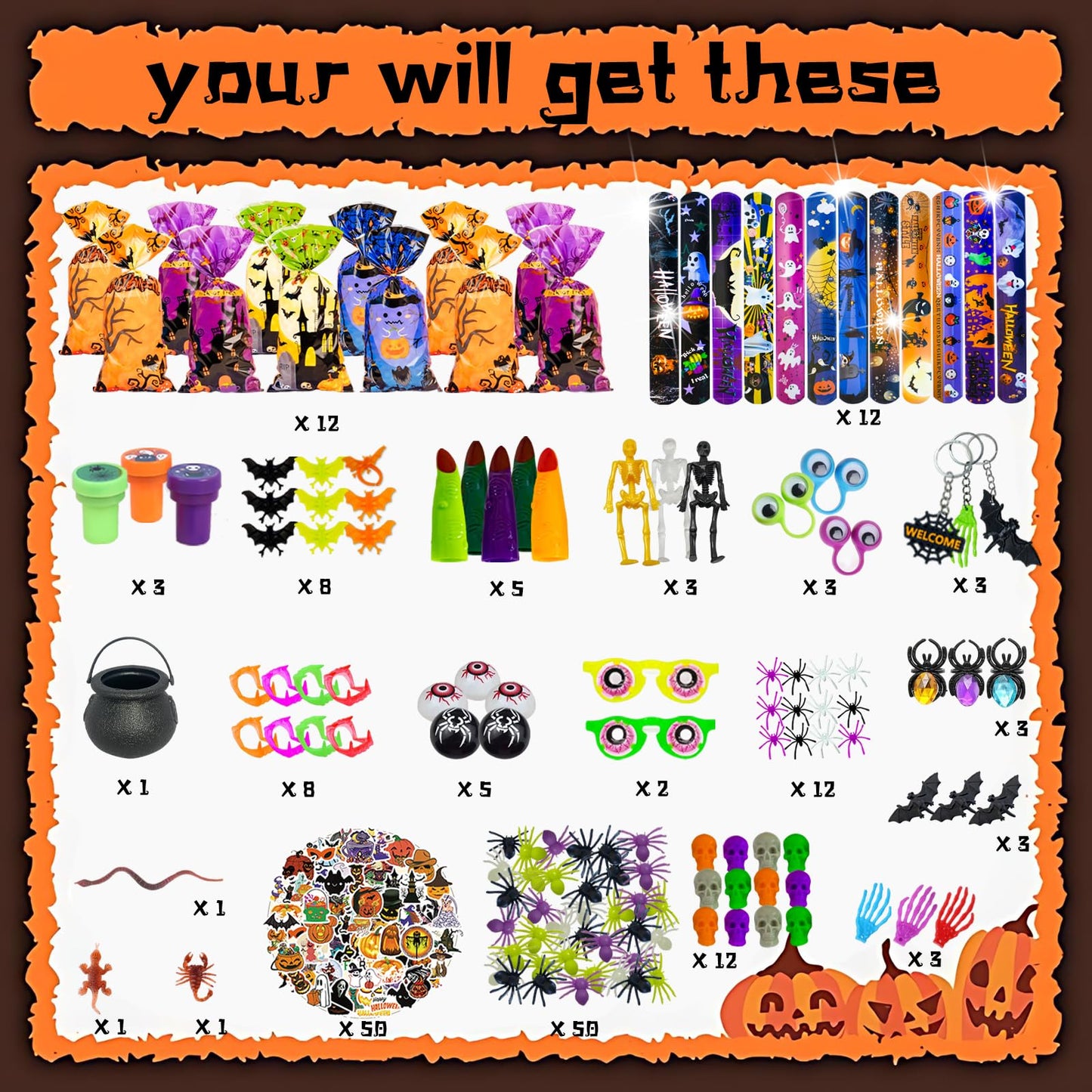 201PCS Halloween Party Favors , Bulk Fidget Toys for Party Supplies, Halloween Treats Non Candy School Classroom Carnival Prizes, Treasure Box Toy Chest, Halloween Gifts, Goodie Bag Stuffers