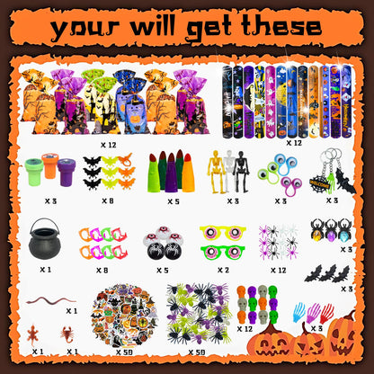 201PCS Halloween Party Favors , Bulk Fidget Toys for Party Supplies, Halloween Treats Non Candy School Classroom Carnival Prizes, Treasure Box Toy Chest, Halloween Gifts, Goodie Bag Stuffers