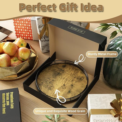 Lazy Susan Turntable Organizer for Table Top, 10’’ Round Wooden Lazy Susan for Cabinet Kitchen Countertop Pantry Dining Coffee Table for Condiments Spices, Rustic Bathroom Vanity Tray for Soap Candle