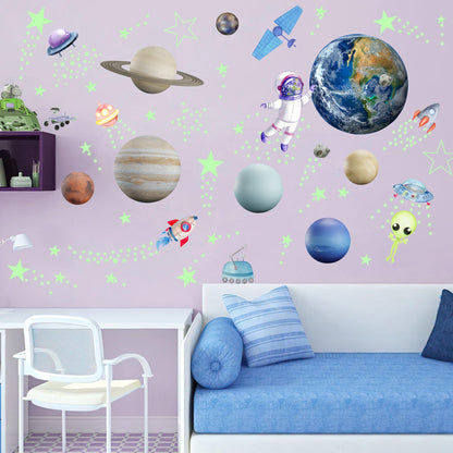 Glow in The Dark Stars Solar System Wall Decals, Star and Planets Stickers for Ceiling, Kids Wall Sticker Space Room Decor (Green)