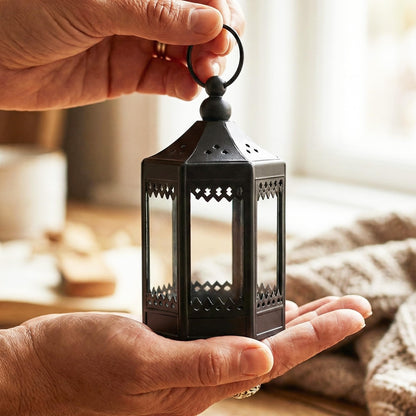 Vela Lanterns Tea Light Candle Holders, Mini Table Centerpieces, Black