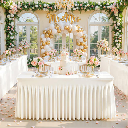 2 Pack Ivory Spandex Tablecloths for Rectangle Tables 6 Foot Ivory Stretch Table Cloth Rectangle 6ft Elastic Fitted Table Cover with Skirt for Wedding Birthday Party Banquet Baby Shower Buffet Event