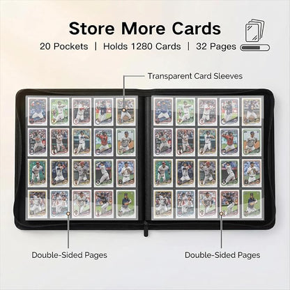 1280+ Cards 20 Pocket Card Binder Collector Card Album Trading Card Binder Ringless Trading Card Album Side Loading Compatible with TCG, Game & Sports Cards (Purple)