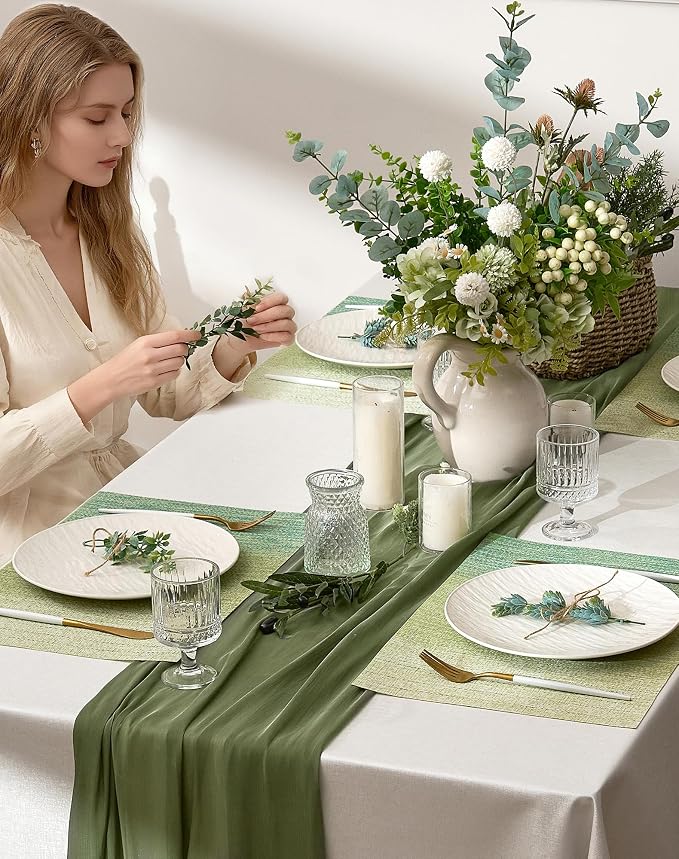 Leetaltree Gradient Green Woven Placemats Set of 24 - Heat Resistant Non-Slip Place mats for Dining Table, Washable Durable PVC Vinyl Woven Table Mats(Gradient Green, 24)