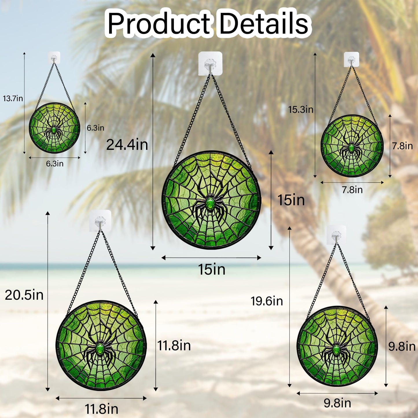 CRISGIF Stained Glass Window Hanging - Black Green Horror Spider Web Suncatcher for Doors Garden Patio Sun Catchers Decor Christmas Halloween Birthday Gifts for Women Men Mom Nana Friend 7.8 in