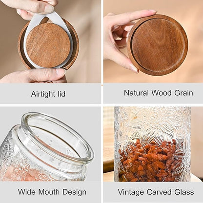 Adodeen 32oz Vintage Glass Jar With Lid, Glass Storage Containers, Airtight Kitchen Storage Containers For Sugar, Coffee, Tea, Spice, Flour, Candy Cookie, Pasta, Cereal, Cute Decorative Jars