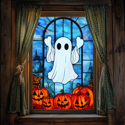 HOMETITUTE Halloween Ghost Window Film 31x47 Inch Pumpkin Decorative Window Film Cute Spooky Glass Cling for Kids Party Door Mirror Privacy Decor Stained Glass Windows Art for Home School Office