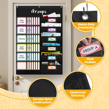 AKAYOK Small Group Pocket Chart with 84 Colorful Dry Erase Cards, Classroom Jobs Chart with 6 Pocket Wall Hanging File Folder, Pocket Chart for Classroom,Office,Home, Small Group Classroom Must Haves