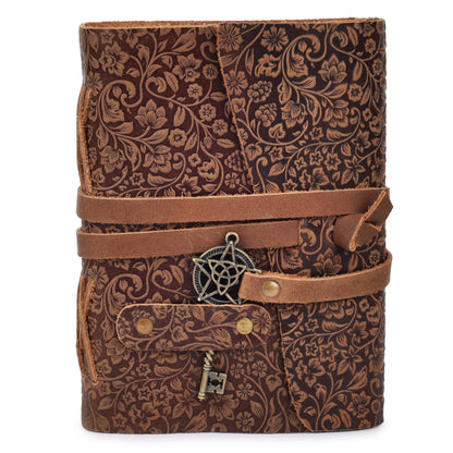 LEATHER VILLAGE Handmade Leather Bound Floral Embossed Journal for Women | 260 Pages Blank of Vintage Paper Writing, Sketchbook, Notebook - Rustic Brown - 7X5 Inches