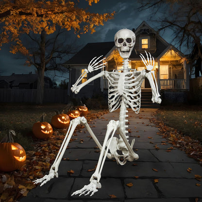 LaLamona 7.9ft Halloween Giant Skeleton, Tall Outdoor Skeleton with Full Body Posable Joints, Scary Plastic Large Skeleton for Halloween Haunted House Spooky Scene Decorations
