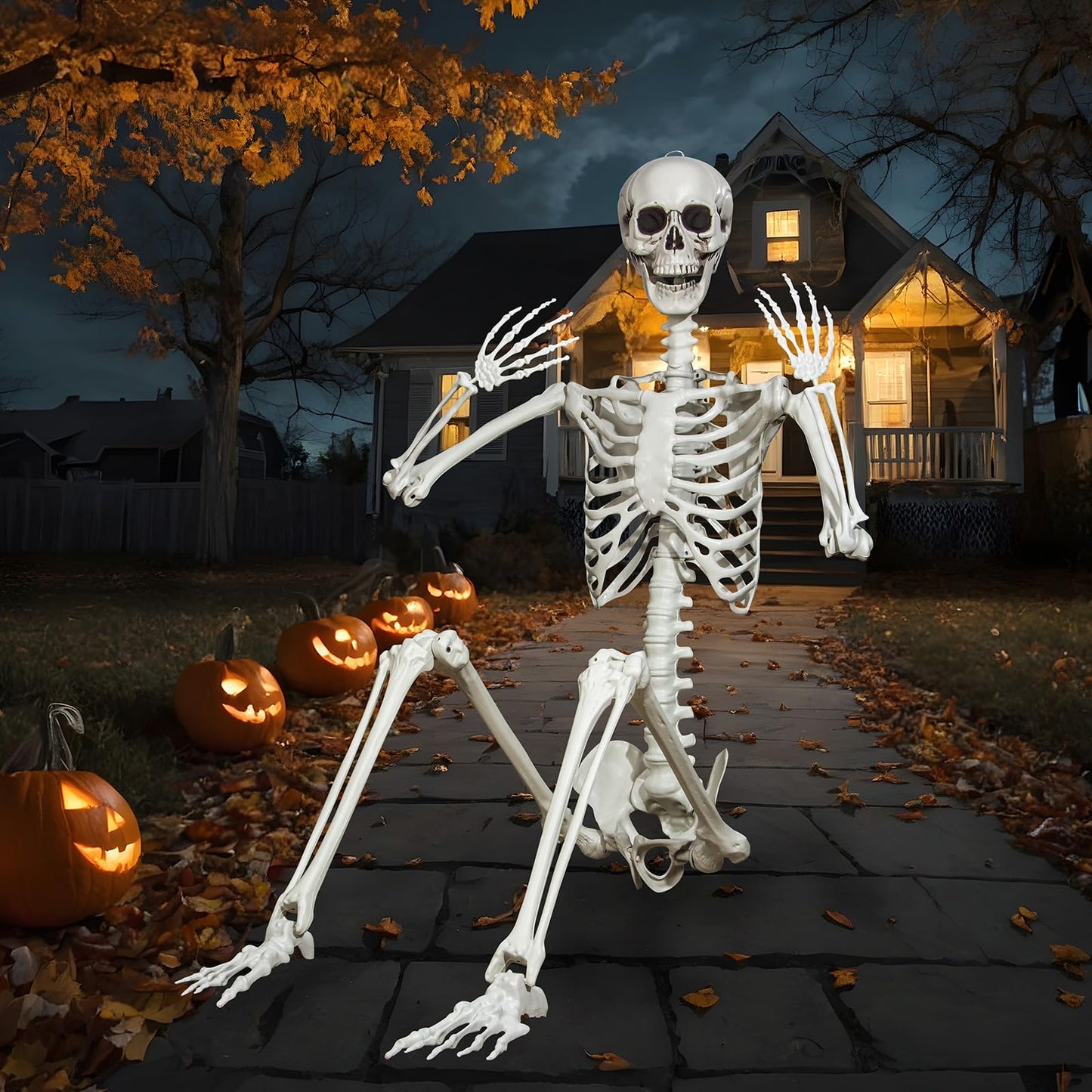 LaLamona 7.9ft Halloween Giant Skeleton, Tall Outdoor Skeleton with Full Body Posable Joints, Scary Plastic Large Skeleton for Halloween Haunted House Spooky Scene Decorations