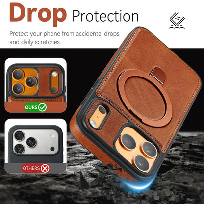 CHEEWADA for iPhone 17 Pro Max Case with Stand, Compatible with MagSafe, Slim PU Leather & TPU Drop-Proof Protective Magnetic Kickstand Phone Cases with Tempered Glass Screen Protector 6.9", Brown