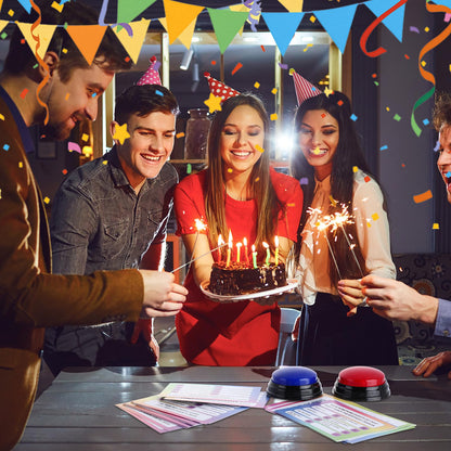 Soulchen Birthday Friendly Feud Game Set Birthday Party Game Trivia Quiz with Cards and 2 Buzzer for Family Home Games Activities Party Supplies, Battery Not Included