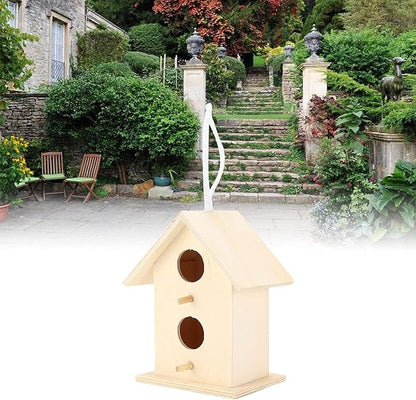 2PCS Bird Houses for Outside, Wooden Birdhouse Hanging Birdhouse Bird Nest Box Unfinished Bird Houses Hanging Wooden Birdhouse Wooden Bird Houses to Paint with Two Holes for Small Bird (#a)