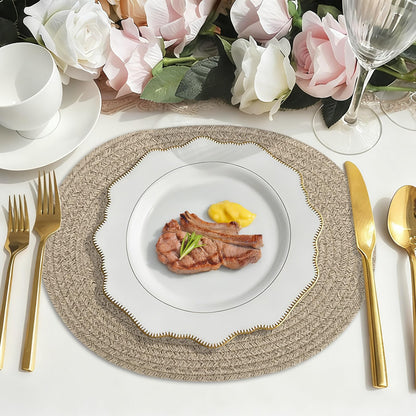 Oval Woven Placemats Set of 6, Boho Cotton Rope Braided Table Mats, 17x13 Inches Non Slip Heat Resistant Place Mats for Dining Room, Thick Hot Pads for Farmhouse Kitchen Table Decor. (Brown)