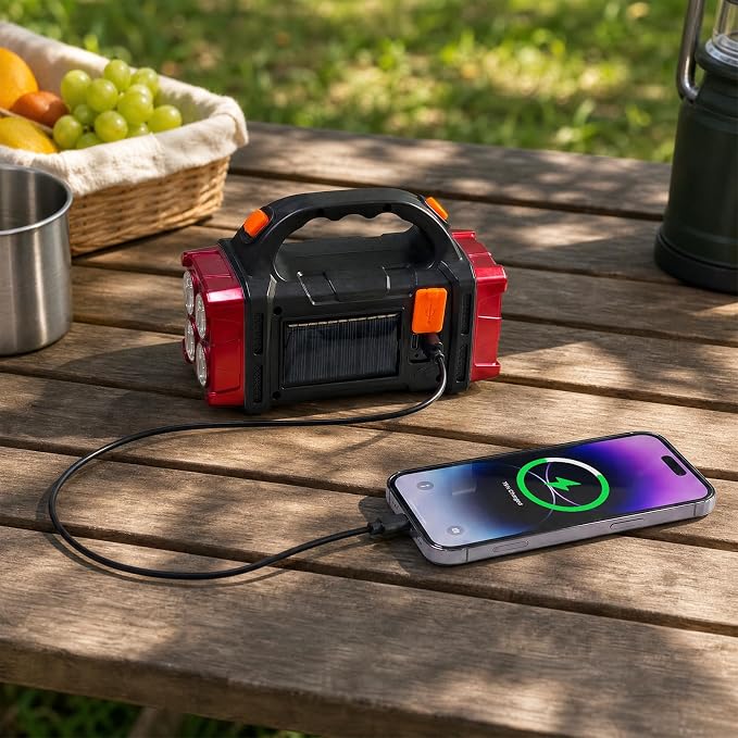 Solar Handheld Flashlight, 4 Lighting Modes Rechargeable LED Work Light, USB-C & Solar Powered Portable Lantern,Emergency Camping Light for Outdoor, Hiking, Power Outage (Red-2pcs)