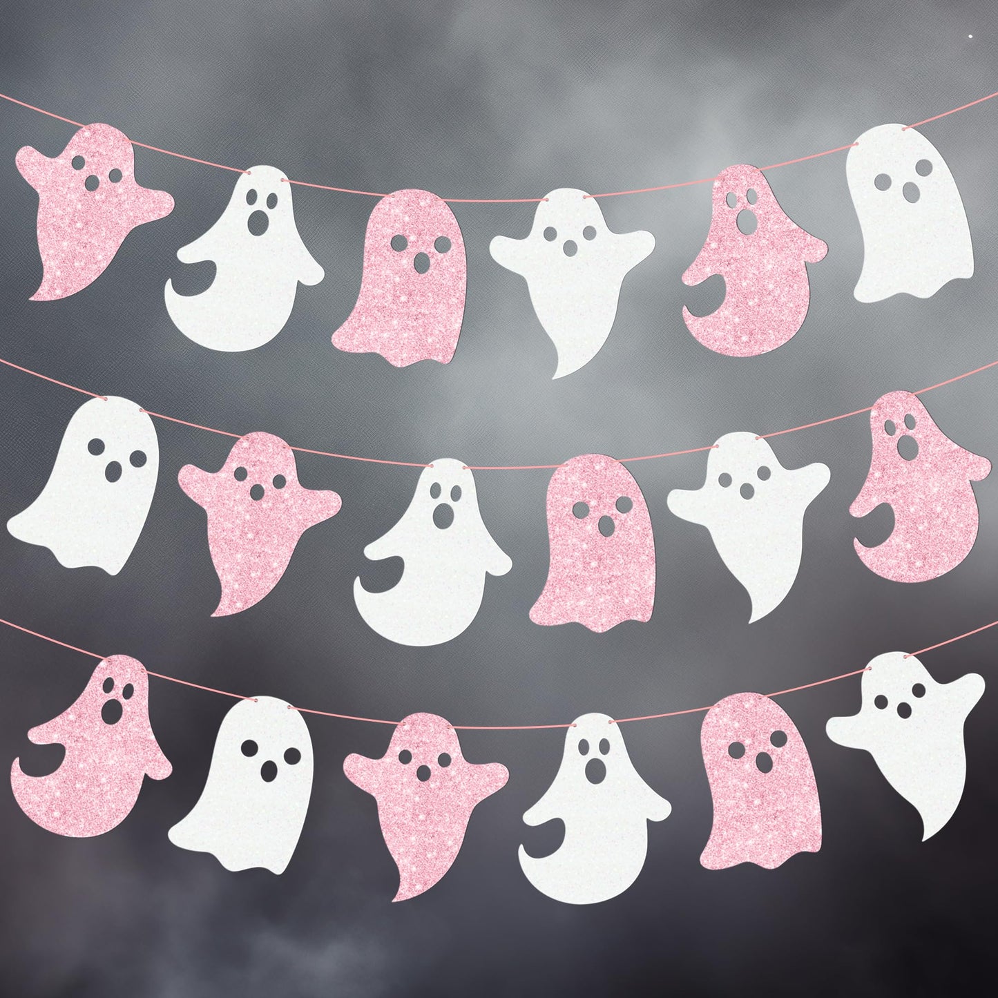 Halloween Party Supplies Halloween Hanging Ghost Banner 2PCS Glitter White Pink Ghost Birthday Party Cutout Banner for Home Haunted Houses Baby Shower Decor