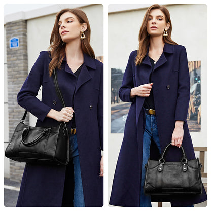 Iswee Black Genuine Leather Purse Crossbody Bags for Women Hobo Bags Designer Shoulder Bag and Handbag Satchel Purses Tote Women Top-handle Bag (Black)
