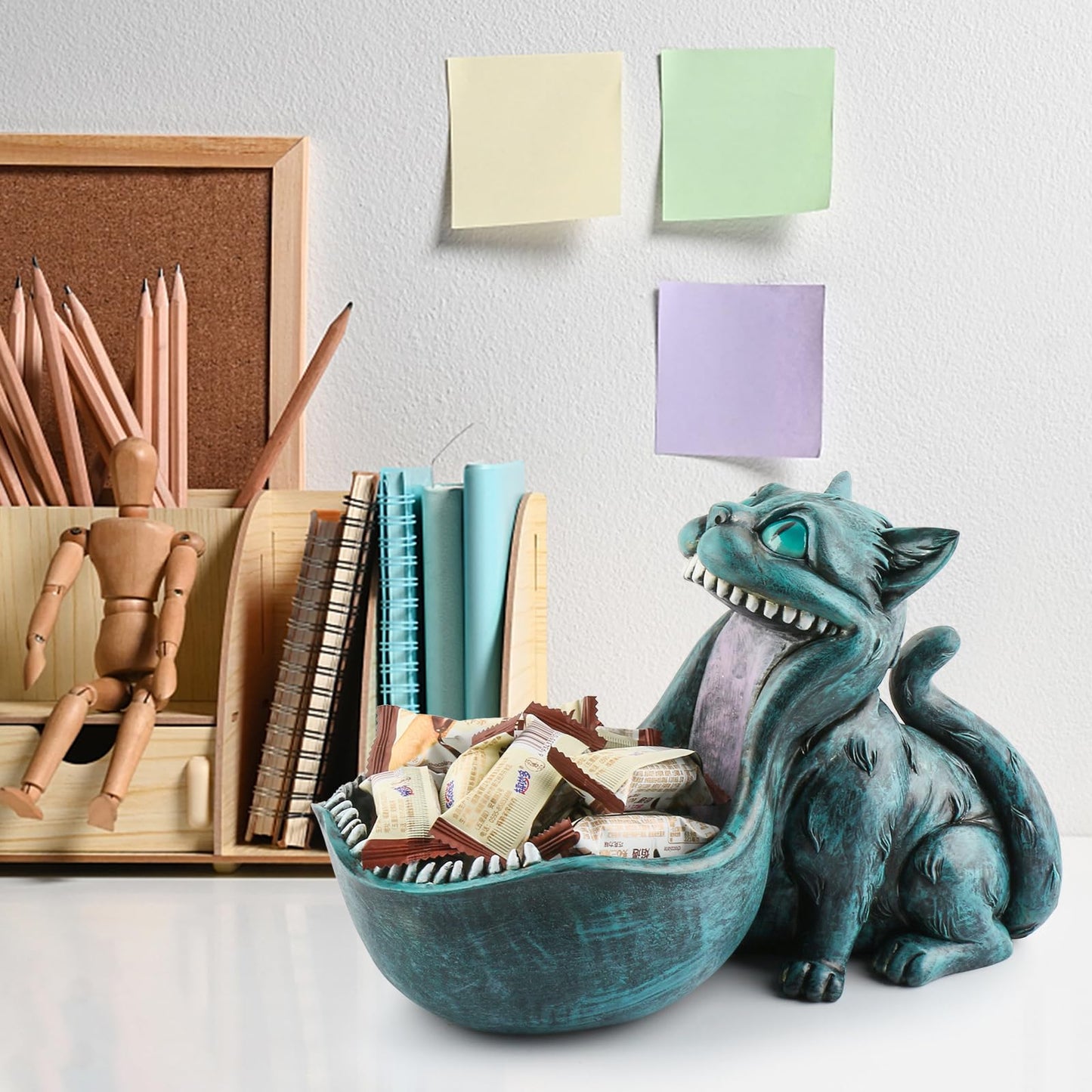 Cat Candy Bowl Cheshire Cat Statue Large Candy Dish for Office Desk Key Bowl for Entryway Table Indoor Planter Decorative Bowls for Home Big Mouth Cat Gifts