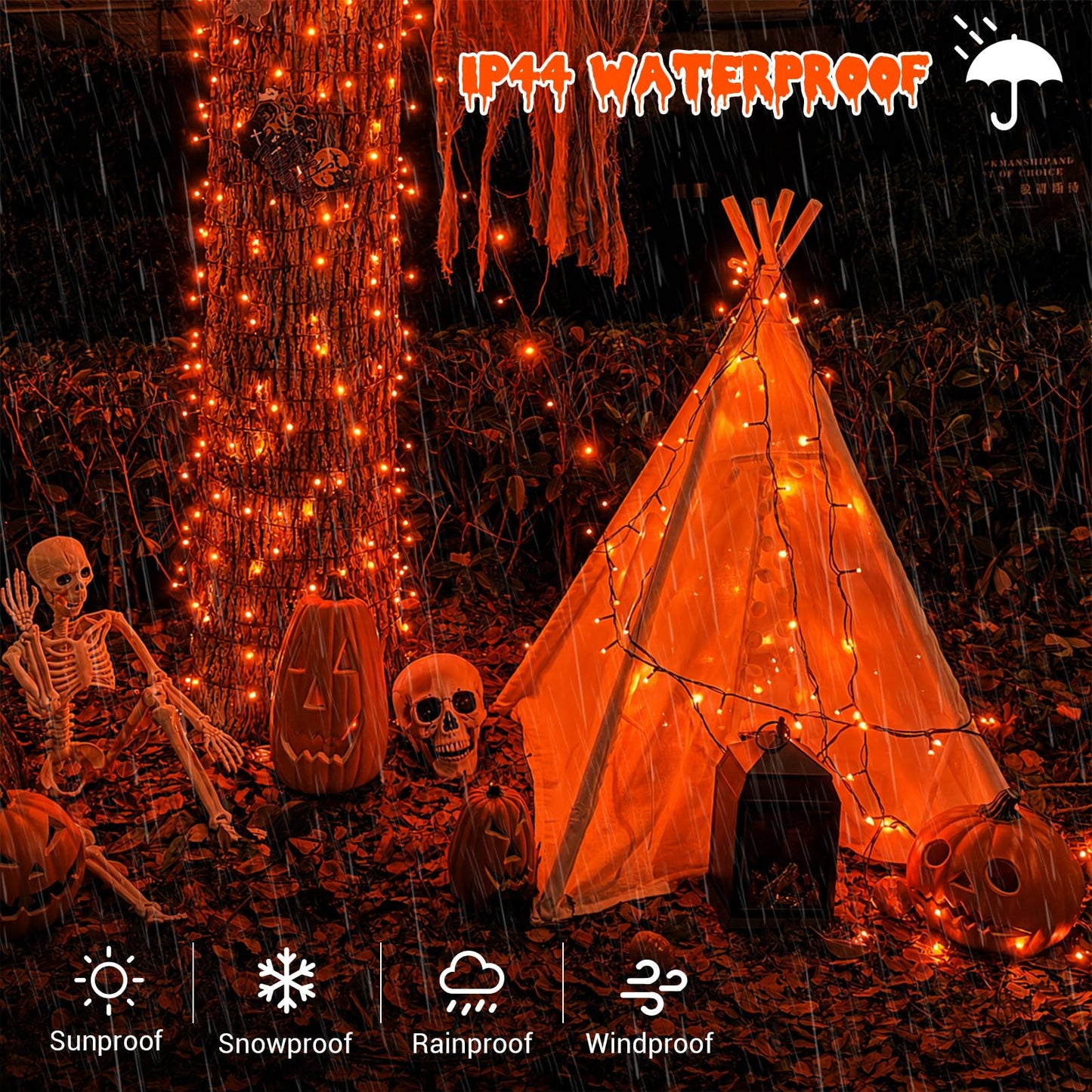QITONG 165ft 500 LED Orange String Lights, Twinkle Lights Outdoor Waterproof with 8 Modes, Green Wire Orange Christmas Light Plug in Indoor with Timer Memory