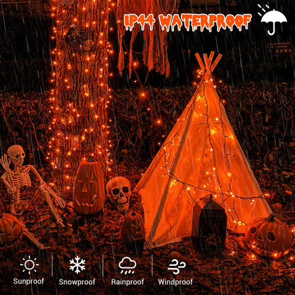 QITONG 165ft 500 LED Orange String Lights, Twinkle Lights Outdoor Waterproof with 8 Modes, Green Wire Orange Christmas Light Plug in Indoor with Timer Memory