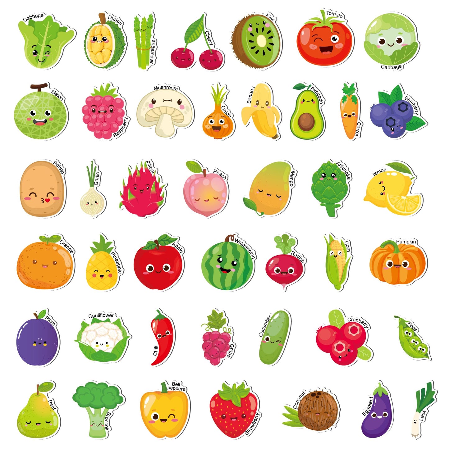 Fecheche Large Size Cute Fridge Magnets for Toddlers, Preschool Spelling Learning Education Refrigerador Magnetic Toy (Fruits Vegetables 43pcs)