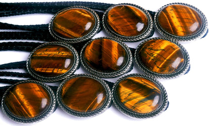 Moranse Bolo Tie with Natural Tiger Eye Stone Celtic Style Genuine and Cowhide Rope(Tiger Eyes 3 Style)