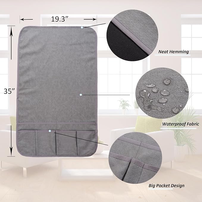 Waterproof Anti-Slip Sofa Armrest Organizer Armchair Caddy for Couch Remote Control Holder Sofa Armset Organizer with 6 Pockets Couch Armrest Storage for Book 35"x19.5" Grey 1 Pack