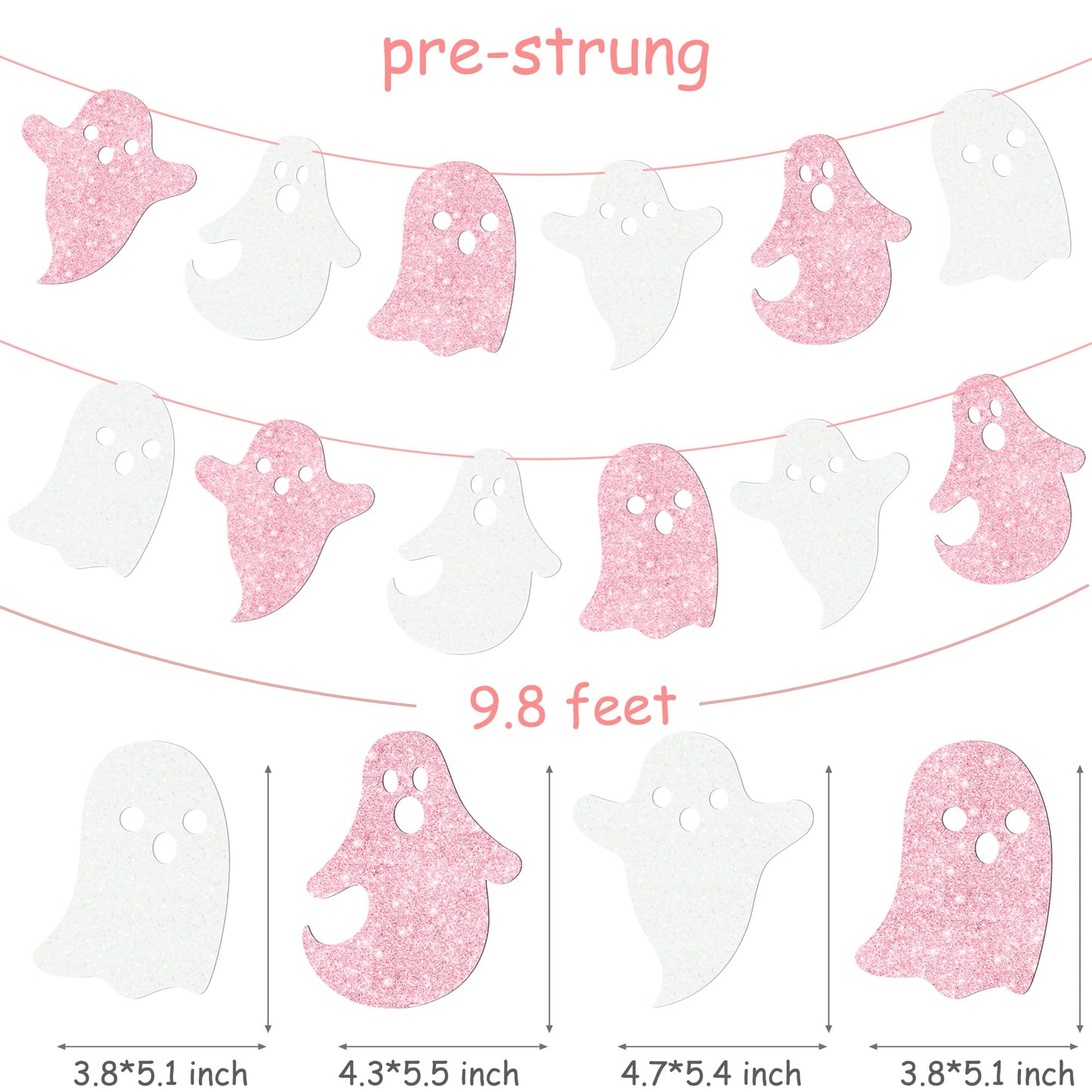 Halloween Party Supplies Halloween Hanging Ghost Banner 2PCS Glitter White Pink Ghost Birthday Party Cutout Banner for Home Haunted Houses Baby Shower Decor