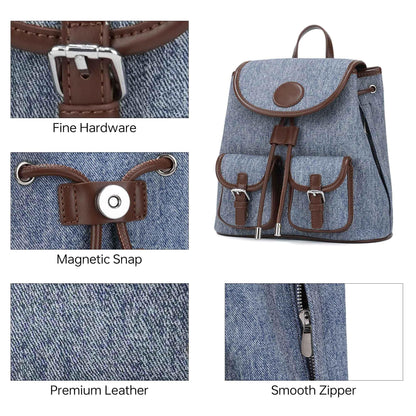 Goinsound Vintage Mini Backpack for Women, Vegan Leather Drawstring Backpack Purse with Buckle Pockets, Small Casual Daybag