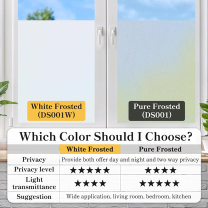 DUOFIRE Frosted Glass Window Privacy Film, Static Cling No Glue Heat Blocking, Renter-Friendly Removable Anti-UV Anti-Glare Decorative Covering for Home Bathroom Bedroom Office 35.4 x 78.7 in