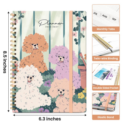 Planner 2026–2027, Weekly & Monthly Academic Organizer for School Year, Jul 2026–Jun 2027, Hardcover Planner with Tabs, Back to School Essential, 6.3" x 8.5", Poodle Garden