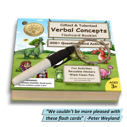 Gifted and Talented Flashcards (Wipe Clean) - Essential Verbal Concepts and Vocabulary; for Pre-K - Kindergarten; 90 flashcards with Over 200 Questions, Stickers, Fun Activities, Games, Pen Included