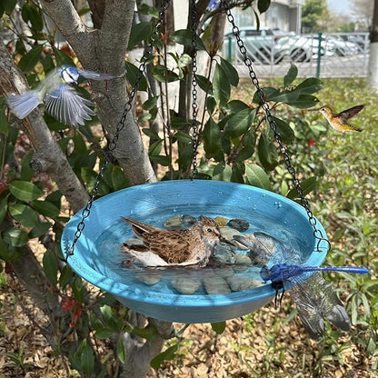 Hanging Bird Bath for Outdoors,11.4 inch Birdbath Bowl Window Birds Feeders with 13.5 in Rust-Proof Black Chains Metal Hanging Birds Feeder for Garden Backyard Decor Vintage Blue