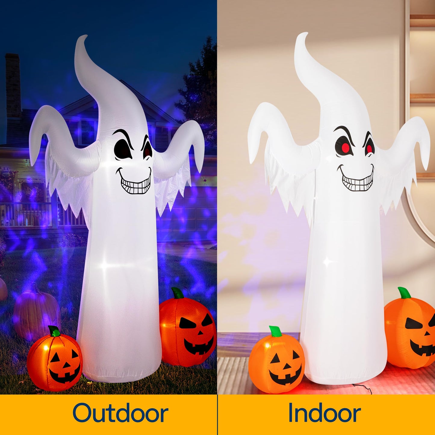 VIVOHOME 9FT Halloween Inflatable Yard Decor, Giant Ghost with 2 Pumpkin, Outdoor Blow Up with Built-in LED Light for Lawn, Garden, Party