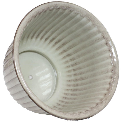 Sunnydaze Carlotta 14.75" Metal Outdoor Plant Pot Set with Drainage Holes and Rubber Plugs - White Glaze - Set of 4