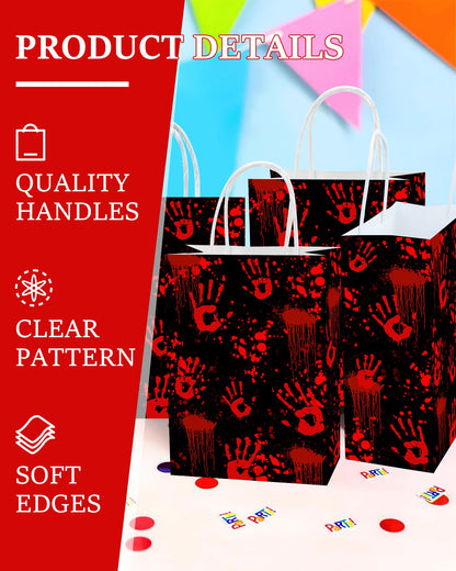 Roselush 16Pcs Bloody Goodie Gift Bags - Horror Bloody Handprint Party Favor Treat Bags for Bloody Birthday, Scary Movie Birthday Decorations, Serial Killer Halloween, Slasher Party Decorations