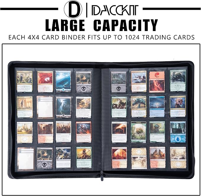 D DACCKIT Card Binder 16 Pocket - Fits 1024 Cards，4X4 Ringless Card Album with Sleeves for Trading Cards & Sports Cards（Model A，Classic Red）