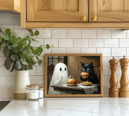6Pcs Halloween Ghosts Wall Art Ghost Black Cat Funny Gothic Wall Decor Pictures Retro Horror Creepy Dark Academia Poster Prints for Bedroom Gallery Bar Home Decoration 8x10in Unframed