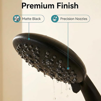 JDO Shower Head with Handheld, 6 Spray Settings High Pressure Hand Held Shower Head, 4.3" High Flow Rain Showerhead Set with Extra Long 59" Stainless Steel Hose and Adjustable Bracket(Matte Black)